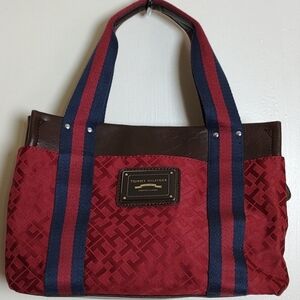 Tommy Hilfiger Red and Blue Women's Handbag With Vegan Leather Detail